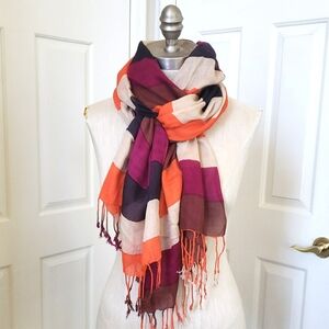 Scarf Magenta Brown Cream Orange Navy Colorblock Lightweight